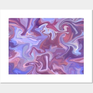 Fantasy Unicorn Silk Marble - Lilac Purple, Cornflower Blue, and Soft Pink Liquid Paint Pattern Posters and Art